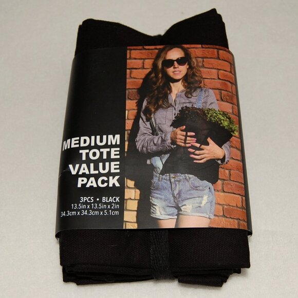 NWT Medium Canvas Hand Totes, 3-Pack, Black - Picture 2 of 5